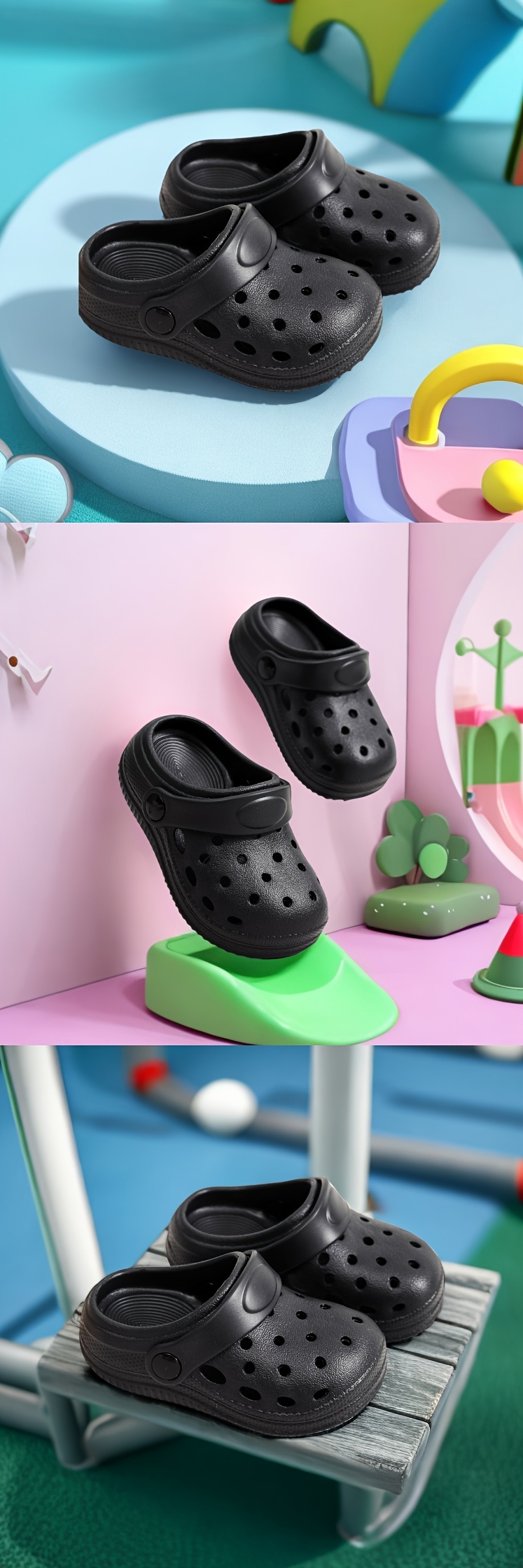 boys trendy hollow out solid clogs comfy non slip casual slippers for kids outdoor   shower details 2