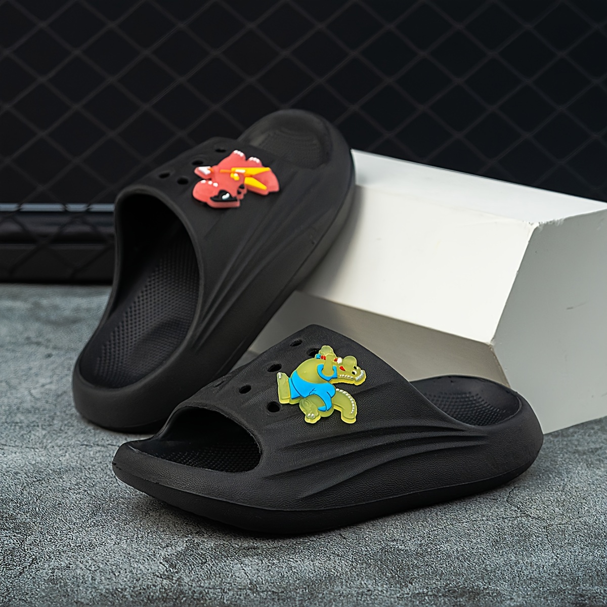 boys casual comfortable open toe water shoes with cute cartoon   dinosaur breathable non slip wear resistant slippers for outdoor beach details 6