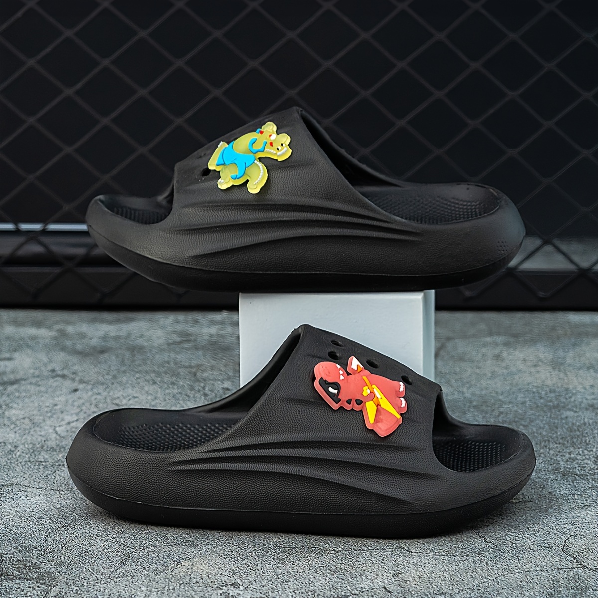 boys casual comfortable open toe water shoes with cute cartoon   dinosaur breathable non slip wear resistant slippers for outdoor beach details 7