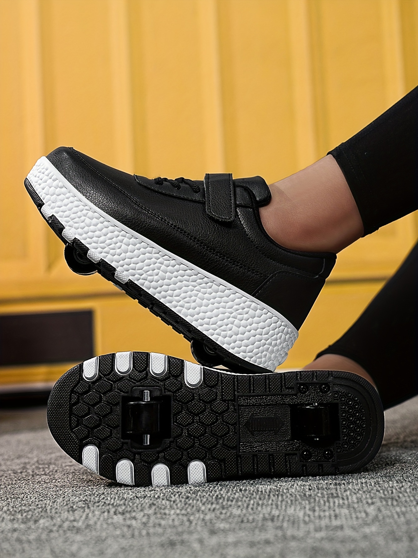 trendy cool low top roller skateboard shoes for boys lightweight anti slip retractable removable wheel shoes for indoor outdoor details 0