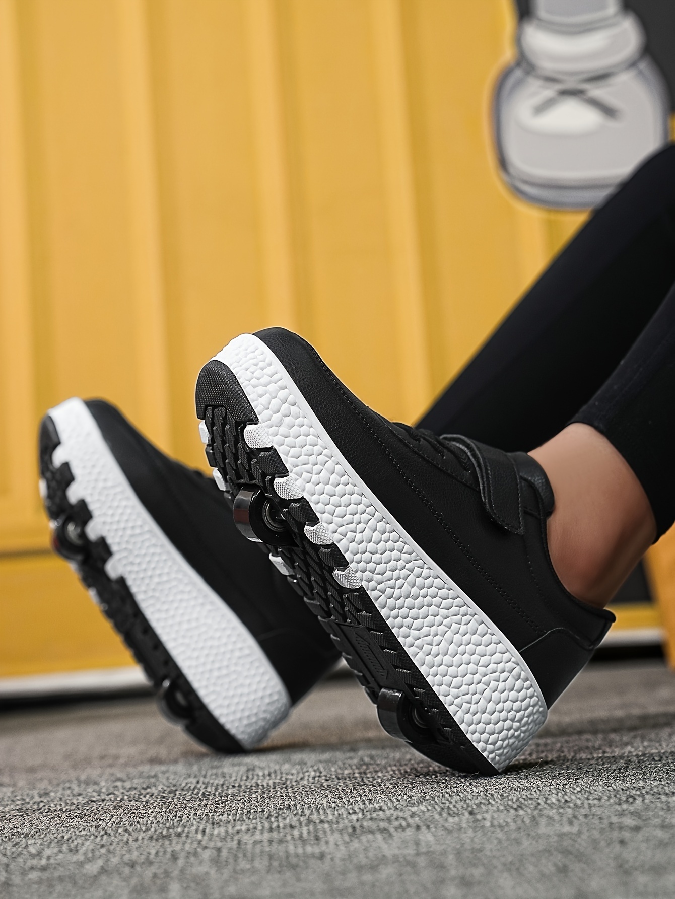 trendy cool low top roller skateboard shoes for boys lightweight anti slip retractable removable wheel shoes for indoor outdoor details 2