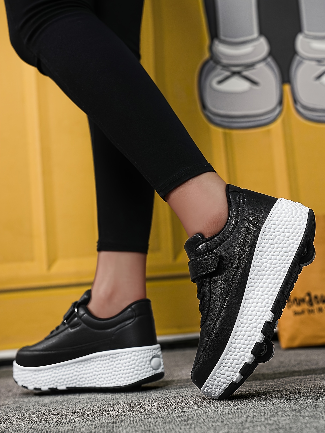 trendy cool low top roller skateboard shoes for boys lightweight anti slip retractable removable wheel shoes for indoor outdoor details 4
