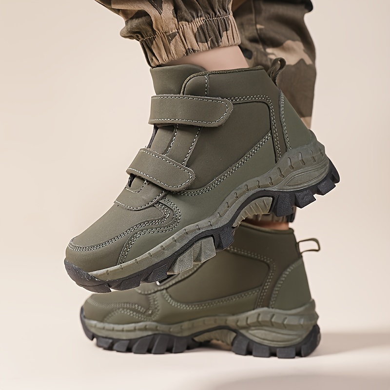 boys trendy solid hiking boots comfy non slip casual shoes for kids outdoor activities details 4