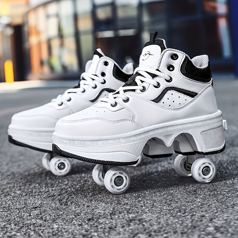 boys trendy high top roller shoes with 4 detachable wheels comfy lace up casual skate sneakers details 0