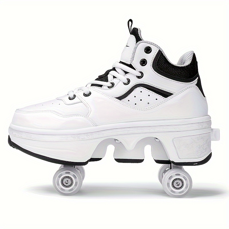 boys trendy high top roller shoes with 4 detachable wheels comfy lace up casual skate sneakers details 1