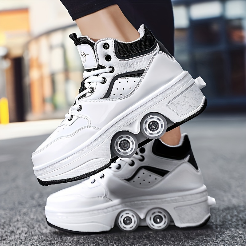 boys trendy high top roller shoes with 4 detachable wheels comfy lace up casual skate sneakers details 2