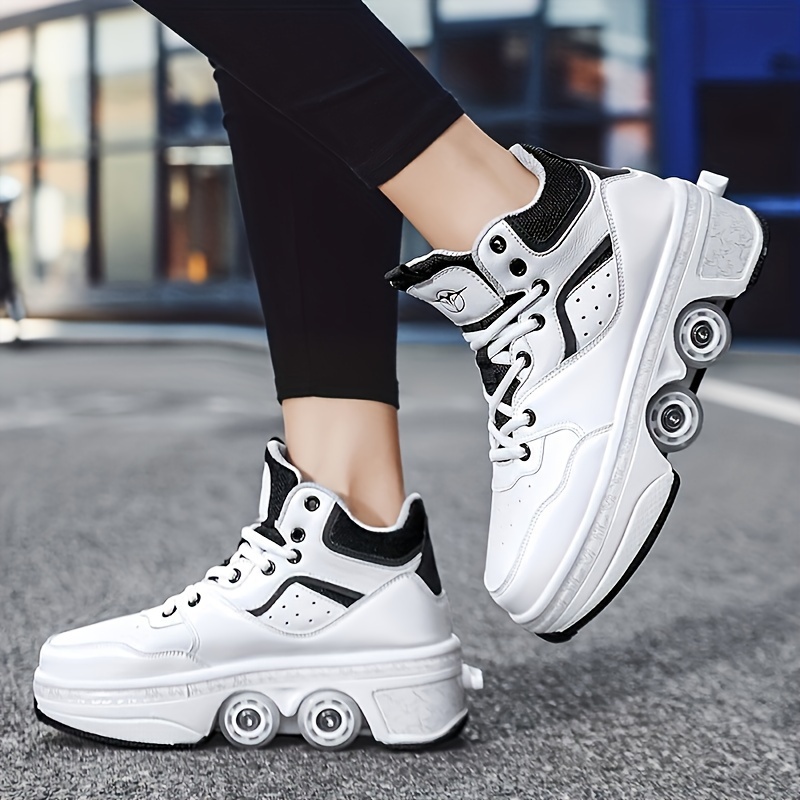 boys trendy high top roller shoes with 4 detachable wheels comfy lace up casual skate sneakers details 3