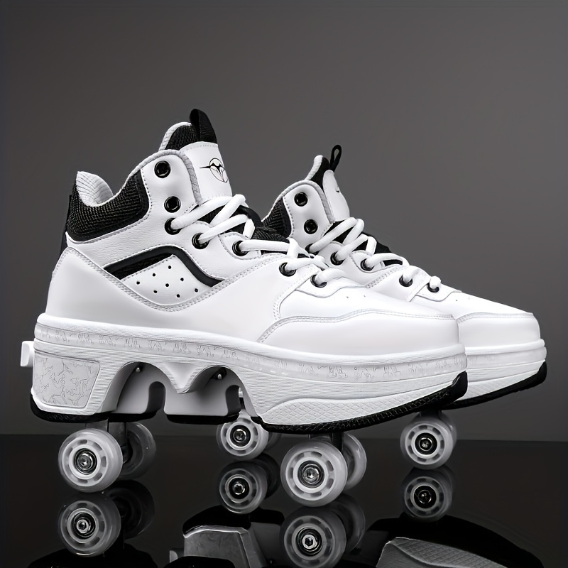 boys trendy high top roller shoes with 4 detachable wheels comfy lace up casual skate sneakers details 5