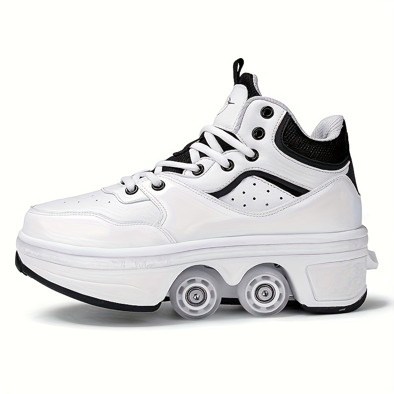 boys trendy high top roller shoes with 4 detachable wheels comfy lace up casual skate sneakers details 6