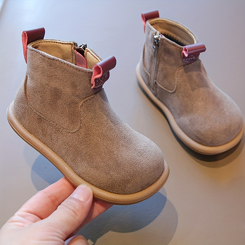 kids top hiking boots vintage casual classic solid color fabric upper lightweight pvc sole slip on round toe for boys girls outdoor details 3