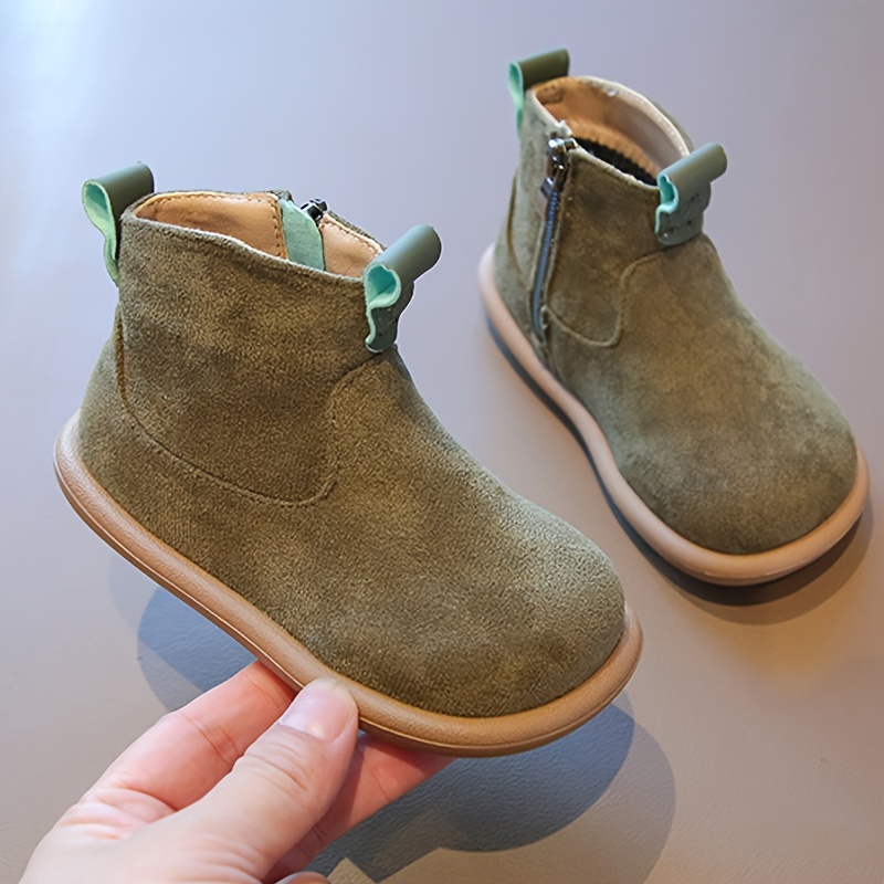 kids top hiking boots vintage casual classic solid color fabric upper lightweight pvc sole slip on round toe for boys girls outdoor details 4