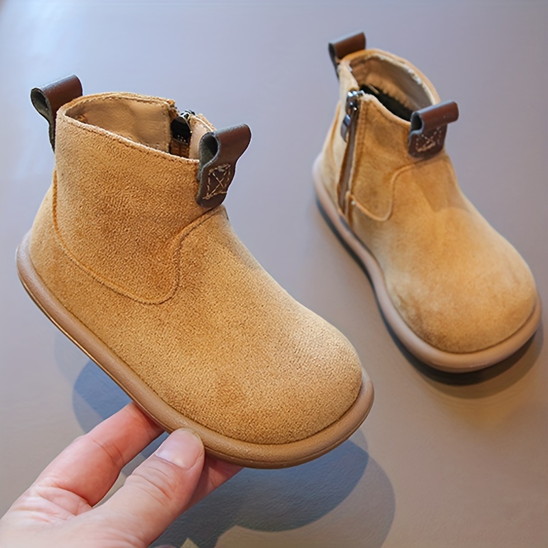 kids top hiking boots vintage casual classic solid color fabric upper lightweight pvc sole slip on round toe for boys girls outdoor details 5