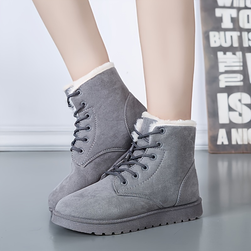 comfortable solid color lace up fleece boots for autumn and winter details 1