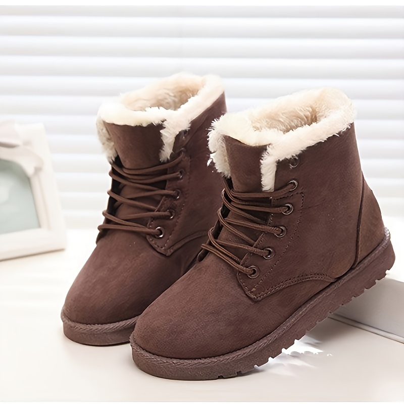 comfortable solid color lace up fleece boots for autumn and winter details 2