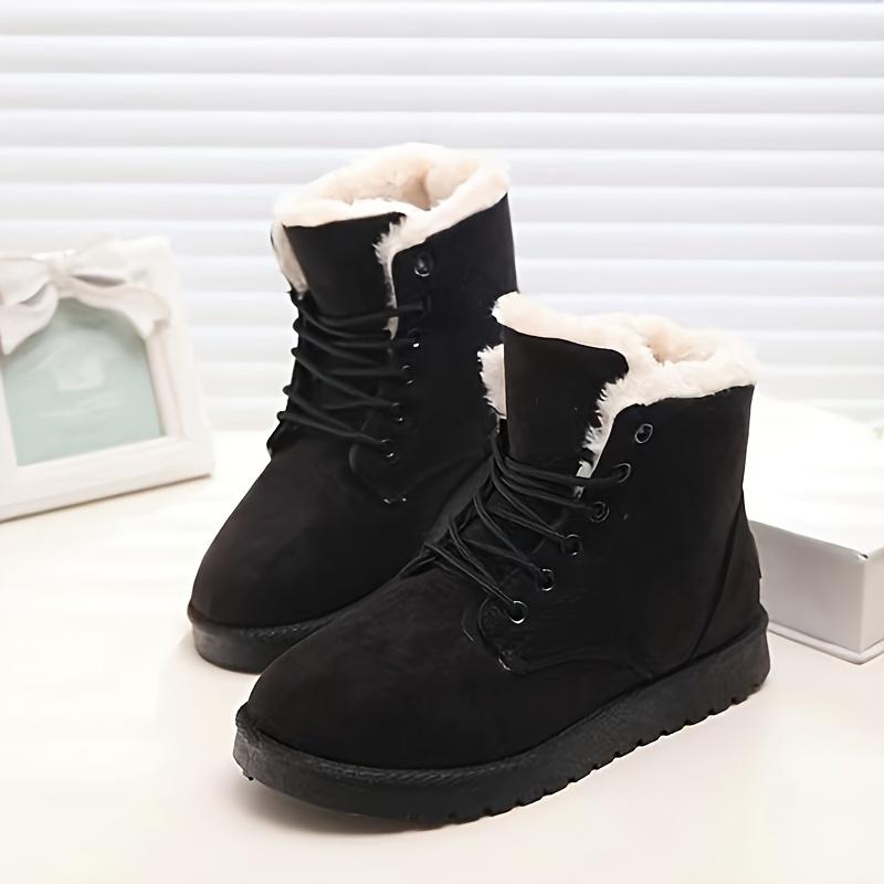comfortable solid color lace up fleece boots for autumn and winter details 3