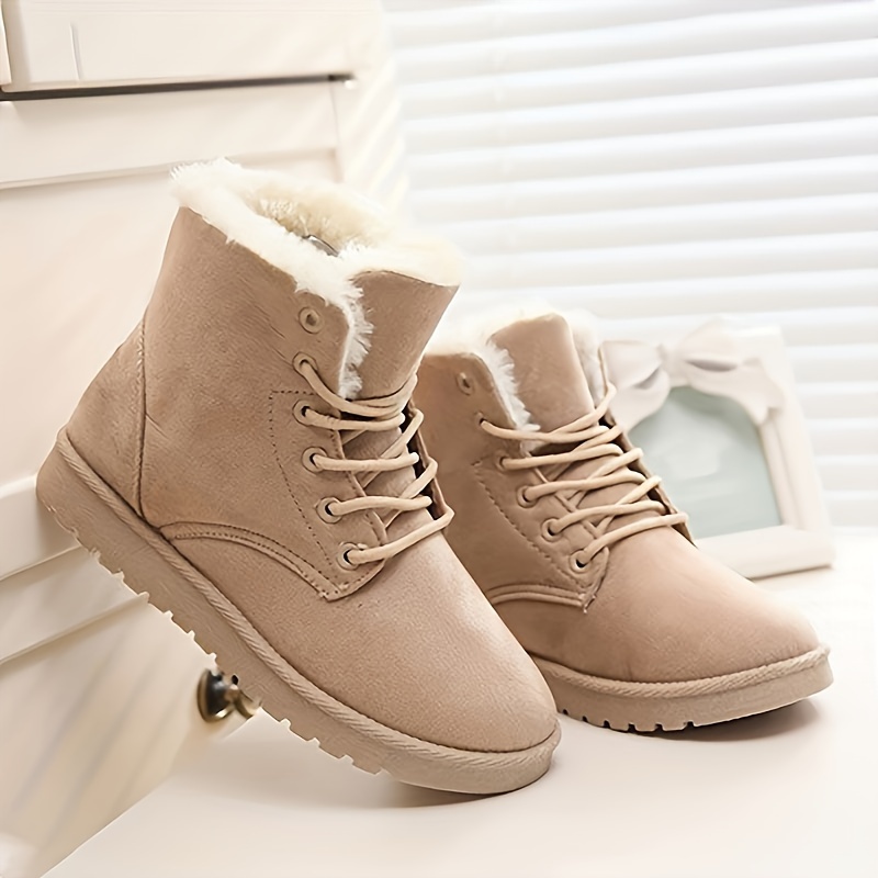 comfortable solid color lace up fleece boots for autumn and winter details 4