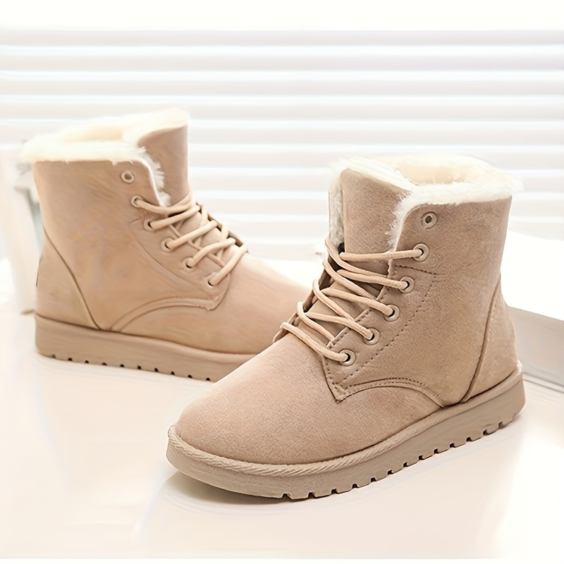 comfortable solid color lace up fleece boots for autumn and winter details 5