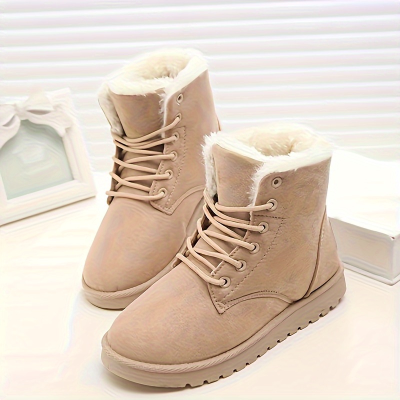 comfortable solid color lace up fleece boots for autumn and winter details 6