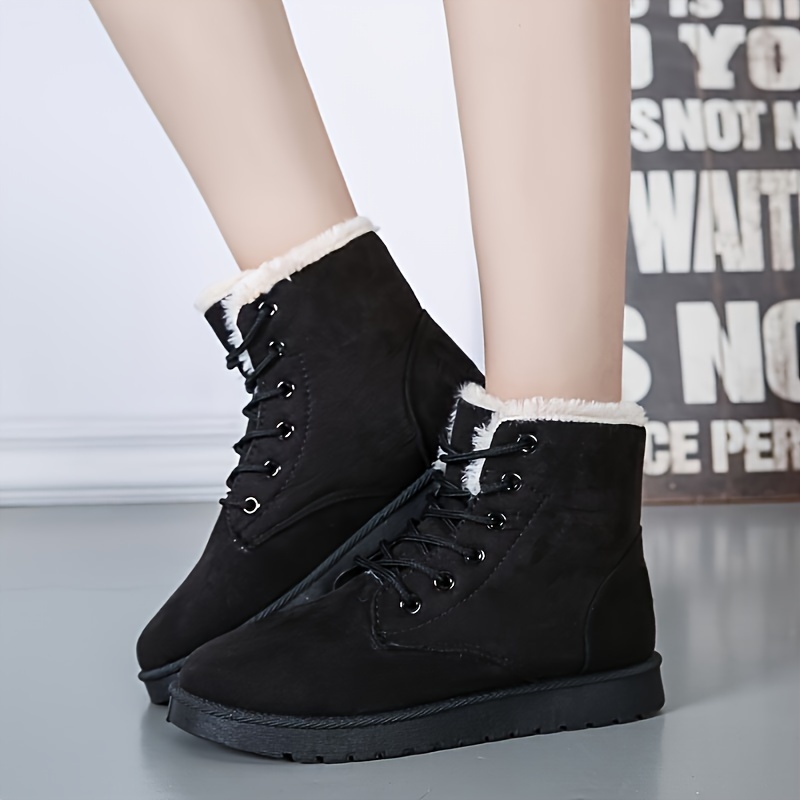comfortable solid color lace up fleece boots for autumn and winter details 7