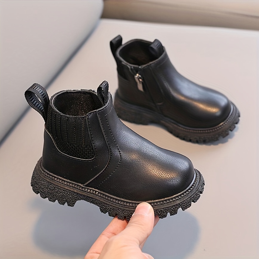 trendy cool solid color boots with zipper for boys lightweight non slip boots for indoor autumn details 0