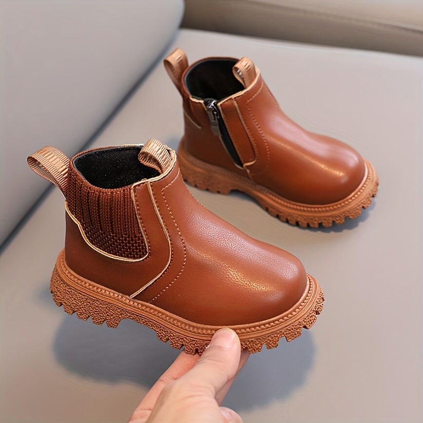trendy cool solid color boots with zipper for boys lightweight non slip boots for indoor autumn details 1