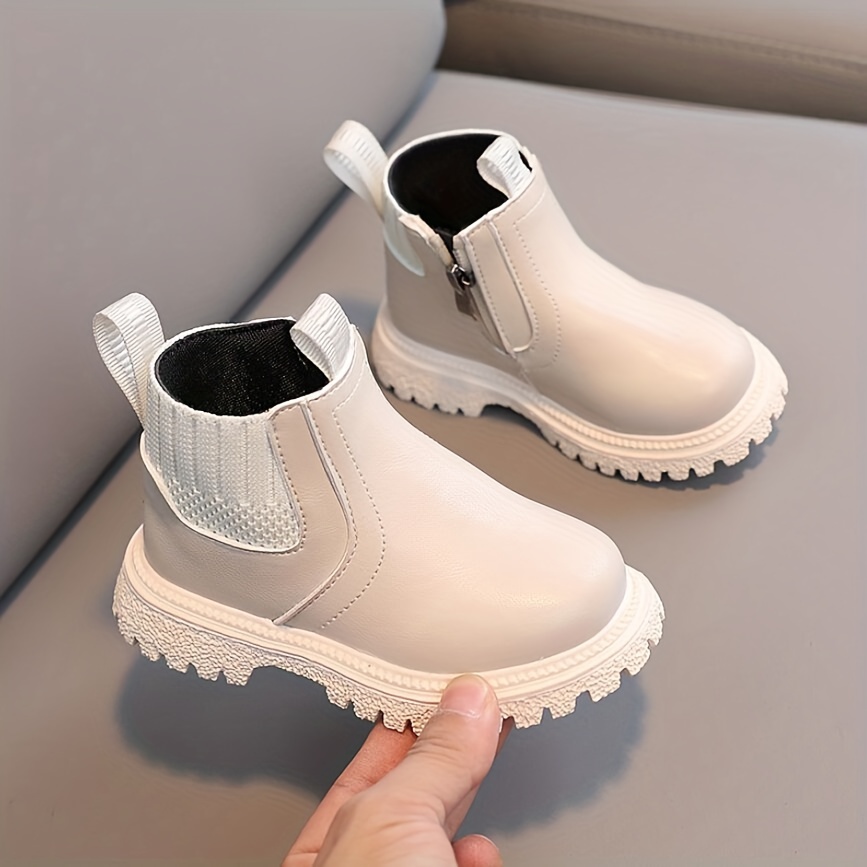 trendy cool solid color boots with zipper for boys lightweight non slip boots for indoor autumn details 2