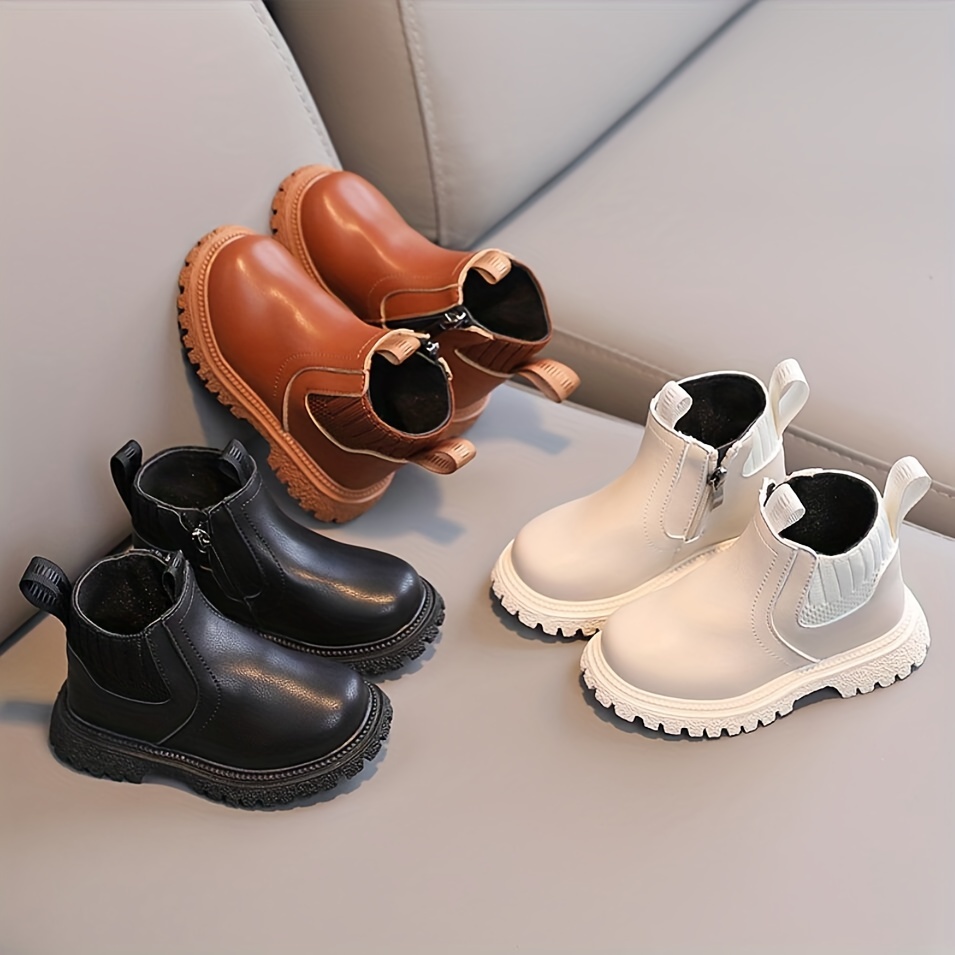 trendy cool solid color boots with zipper for boys lightweight non slip boots for indoor autumn details 3