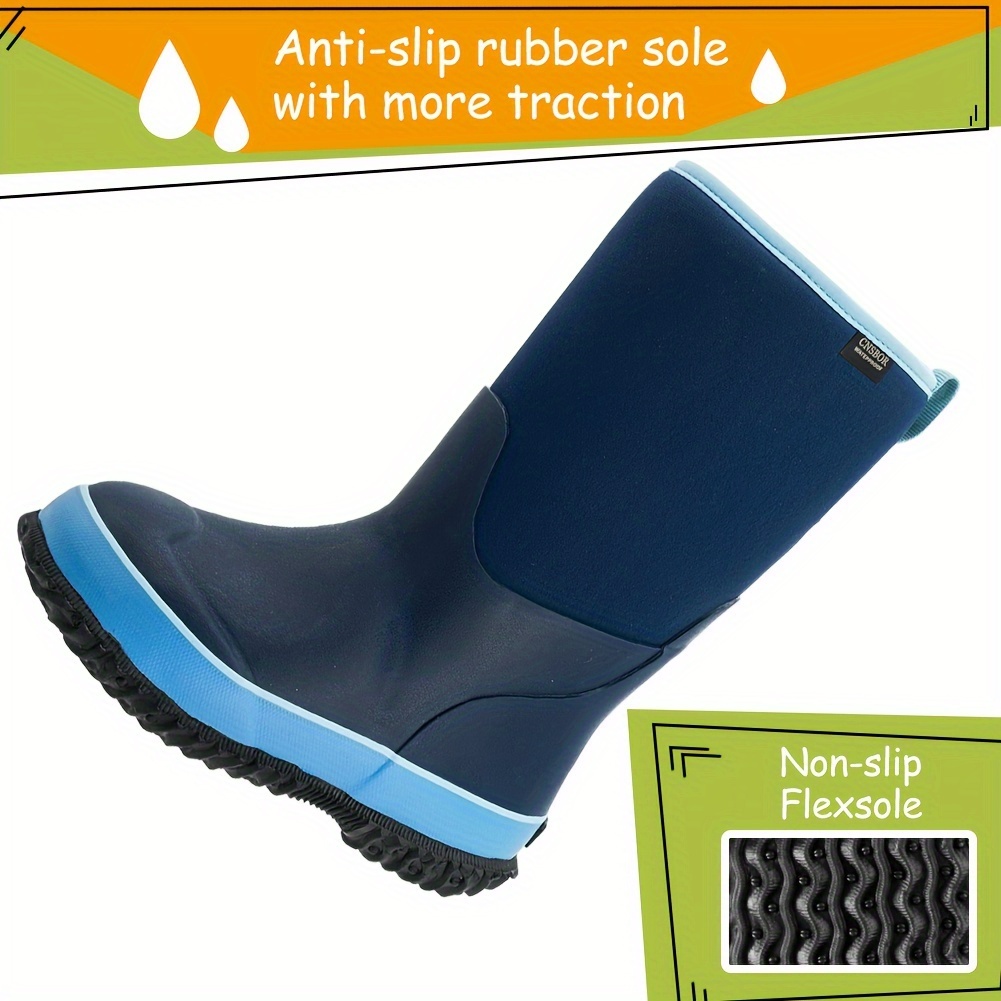 boys classic solid color high boots with warm plush comfy non slip waterproof rubber shoes winter details 0