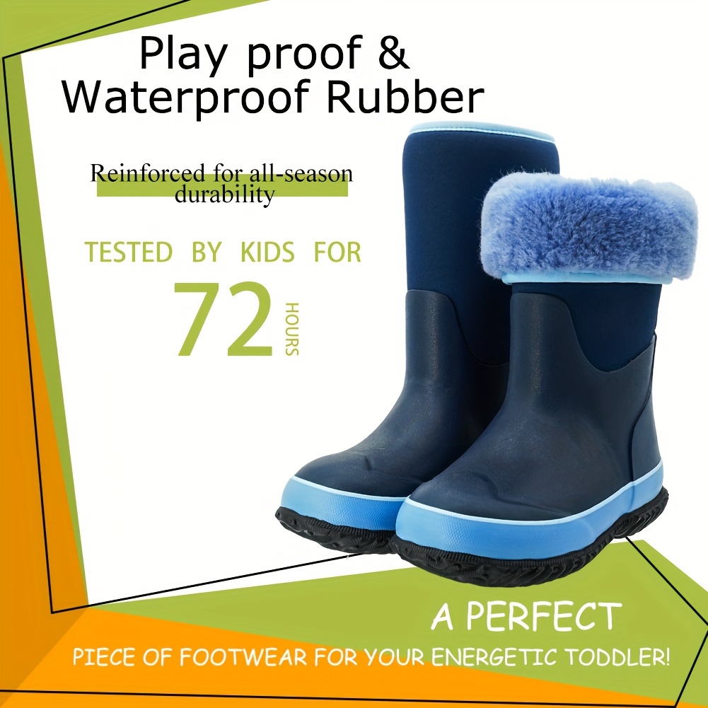 boys classic solid color high boots with warm plush comfy non slip waterproof rubber shoes winter details 1