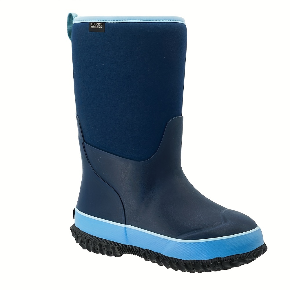 boys classic solid color high boots with warm plush comfy non slip waterproof rubber shoes winter details 2