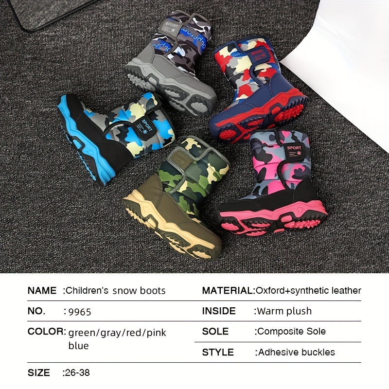boys camouflage snow boots warm fleece cozy non slip ankle boots plush comfy outdoor hiking shoes fur lined trekking shoes winter details 0