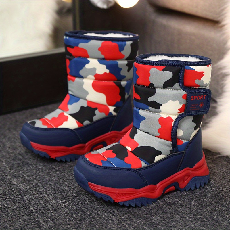 boys camouflage snow boots warm fleece cozy non slip ankle boots plush comfy outdoor hiking shoes fur lined trekking shoes winter details 1