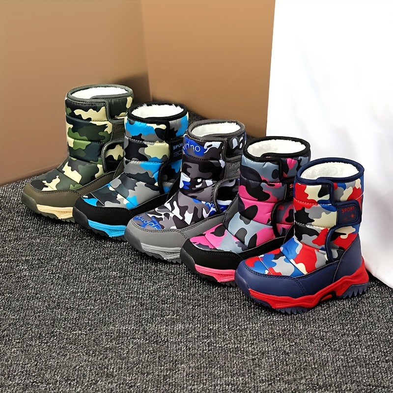 boys camouflage snow boots warm fleece cozy non slip ankle boots plush comfy outdoor hiking shoes fur lined trekking shoes winter details 2