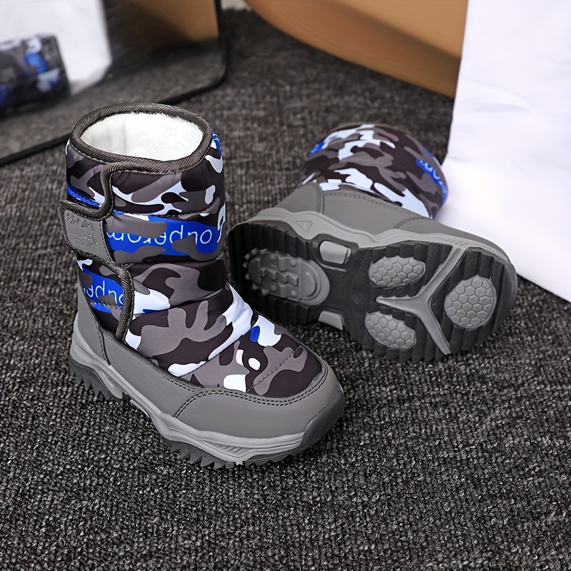 boys camouflage snow boots warm fleece cozy non slip ankle boots plush comfy outdoor hiking shoes fur lined trekking shoes winter details 3
