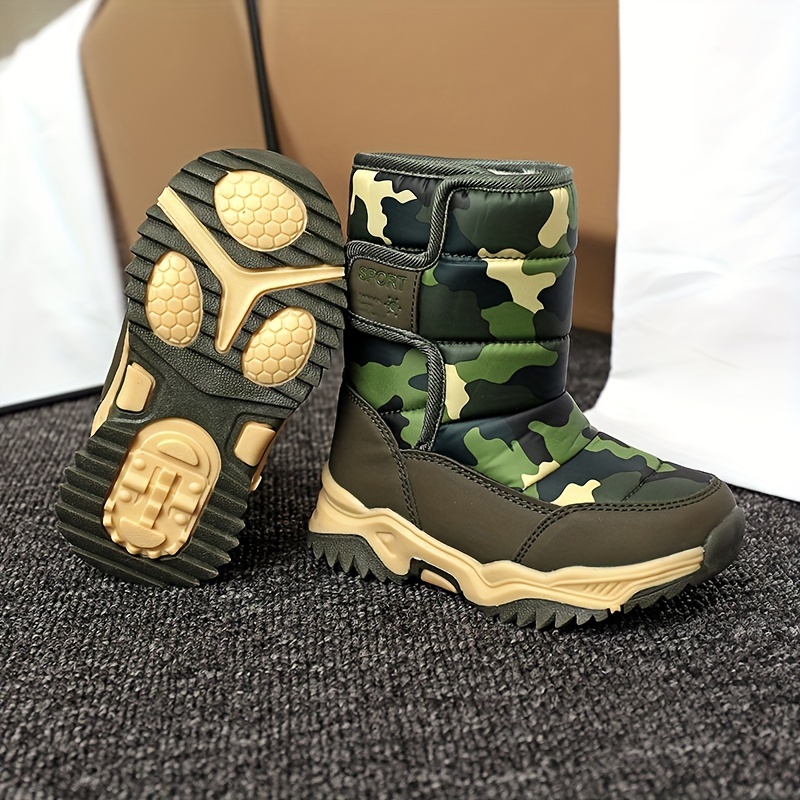 boys camouflage snow boots warm fleece cozy non slip ankle boots plush comfy outdoor hiking shoes fur lined trekking shoes winter details 4