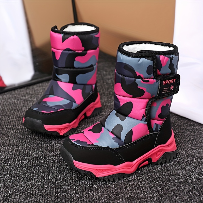 boys camouflage snow boots warm fleece cozy non slip ankle boots plush comfy outdoor hiking shoes fur lined trekking shoes winter details 5
