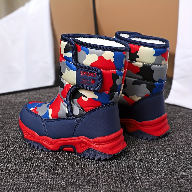 boys camouflage snow boots warm fleece cozy non slip ankle boots plush comfy outdoor hiking shoes fur lined trekking shoes winter details 6