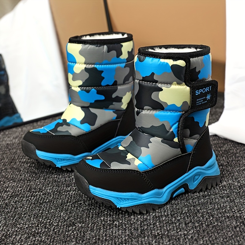 boys camouflage snow boots warm fleece cozy non slip ankle boots plush comfy outdoor hiking shoes fur lined trekking shoes winter details 7