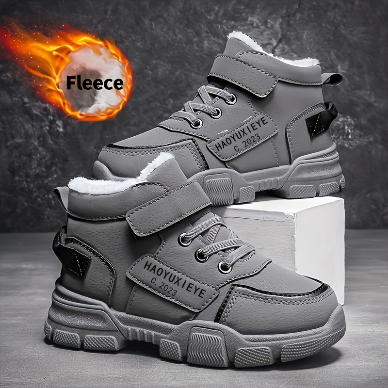 kids boots fleece lined winter shoes with round toe casual graphic style for boys girls pu upper fabric inner details 3