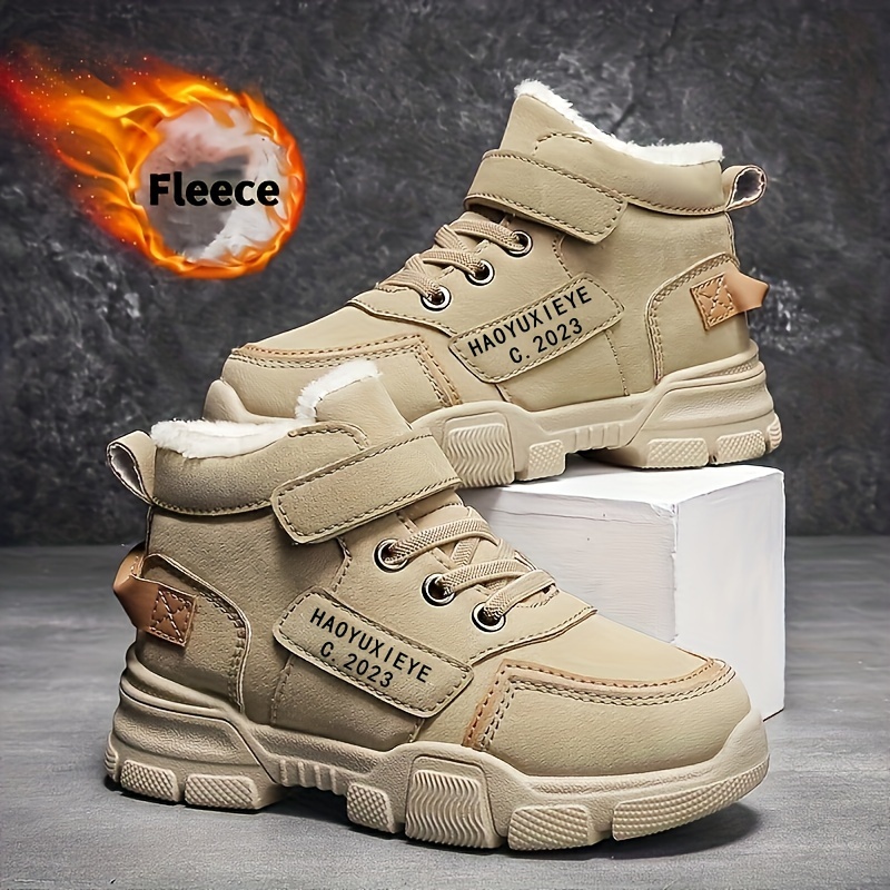 kids boots fleece lined winter shoes with round toe casual graphic style for boys girls pu upper fabric inner details 4