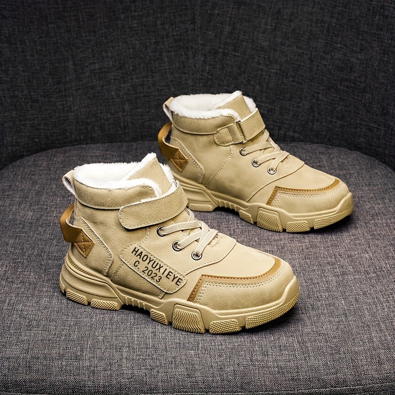 kids boots fleece lined winter shoes with round toe casual graphic style for boys girls pu upper fabric inner details 5