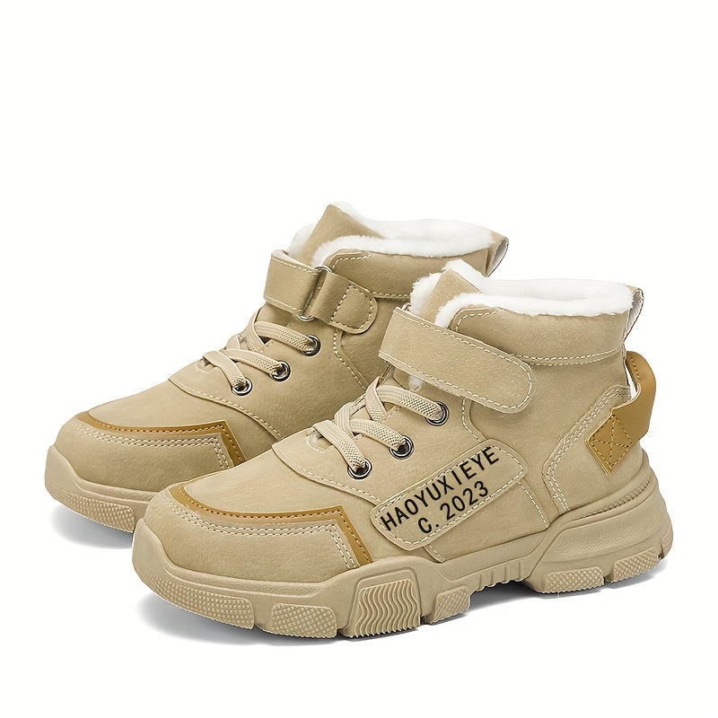 kids boots fleece lined winter shoes with round toe casual graphic style for boys girls pu upper fabric inner details 7