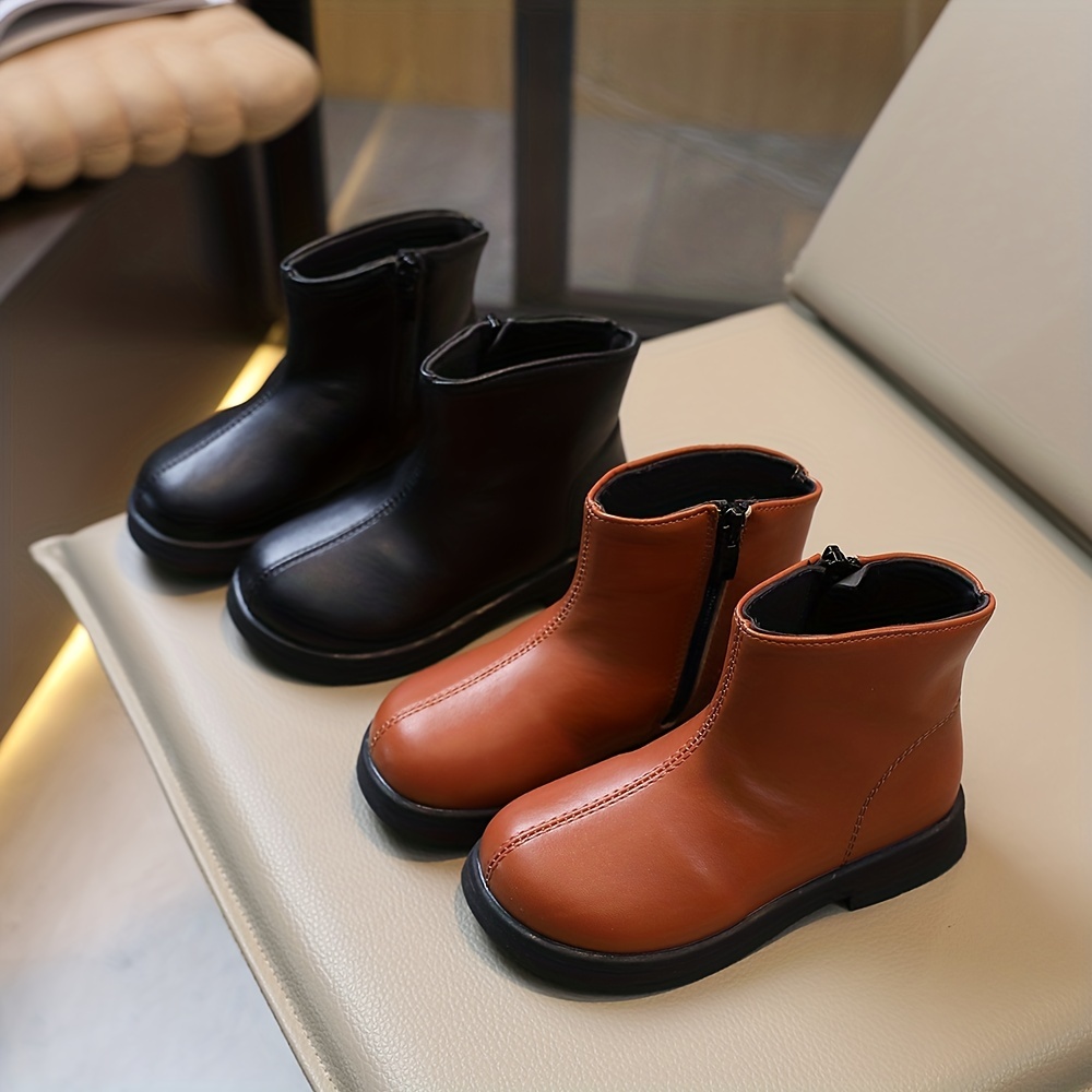 trendy solid color ankle high kids comfortable non slip boots with zipper for indoor details 0