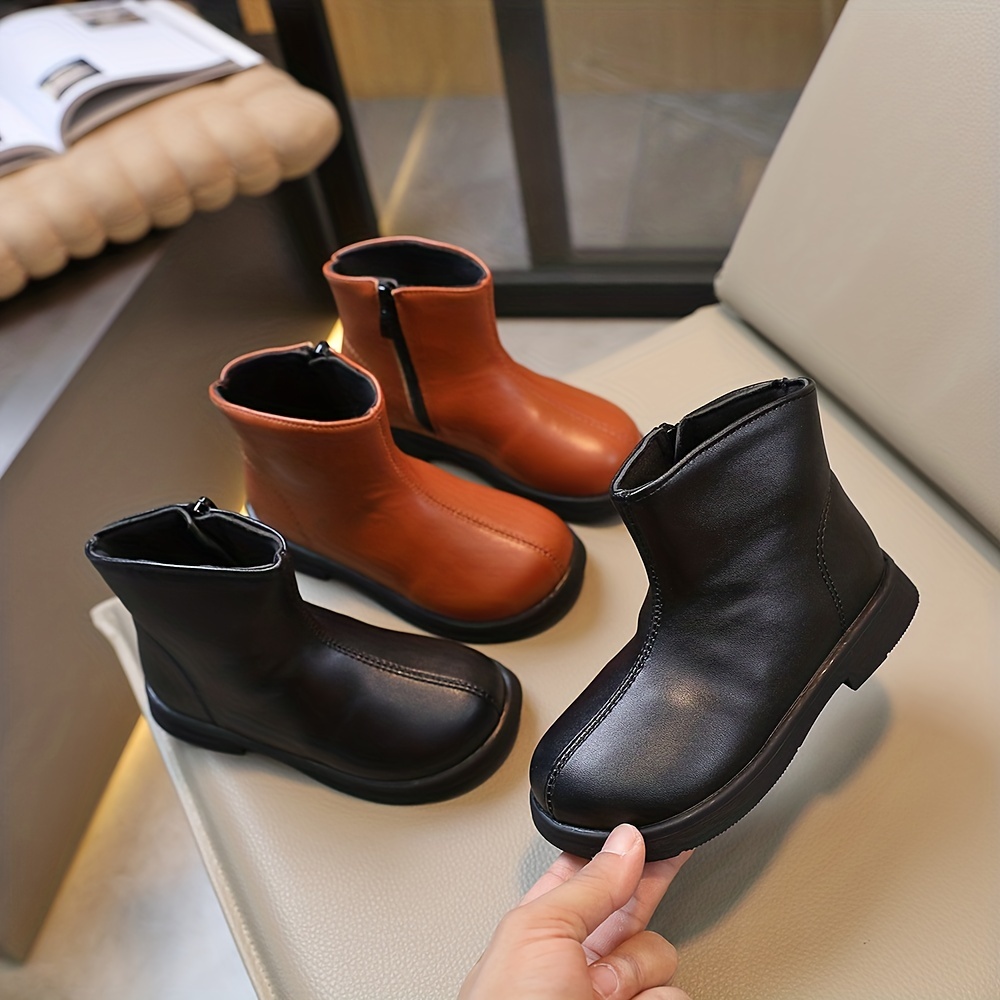trendy solid color ankle high kids comfortable non slip boots with zipper for indoor details 1