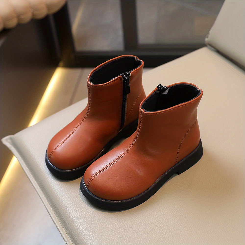 trendy solid color ankle high kids comfortable non slip boots with zipper for indoor details 2