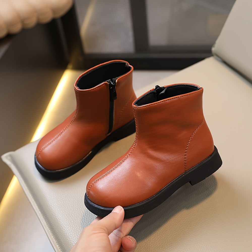 trendy solid color ankle high kids comfortable non slip boots with zipper for indoor details 3