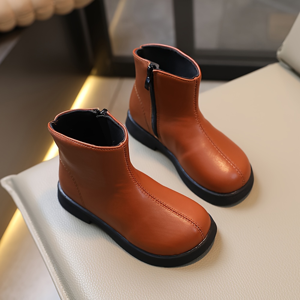 trendy solid color ankle high kids comfortable non slip boots with zipper for indoor details 5