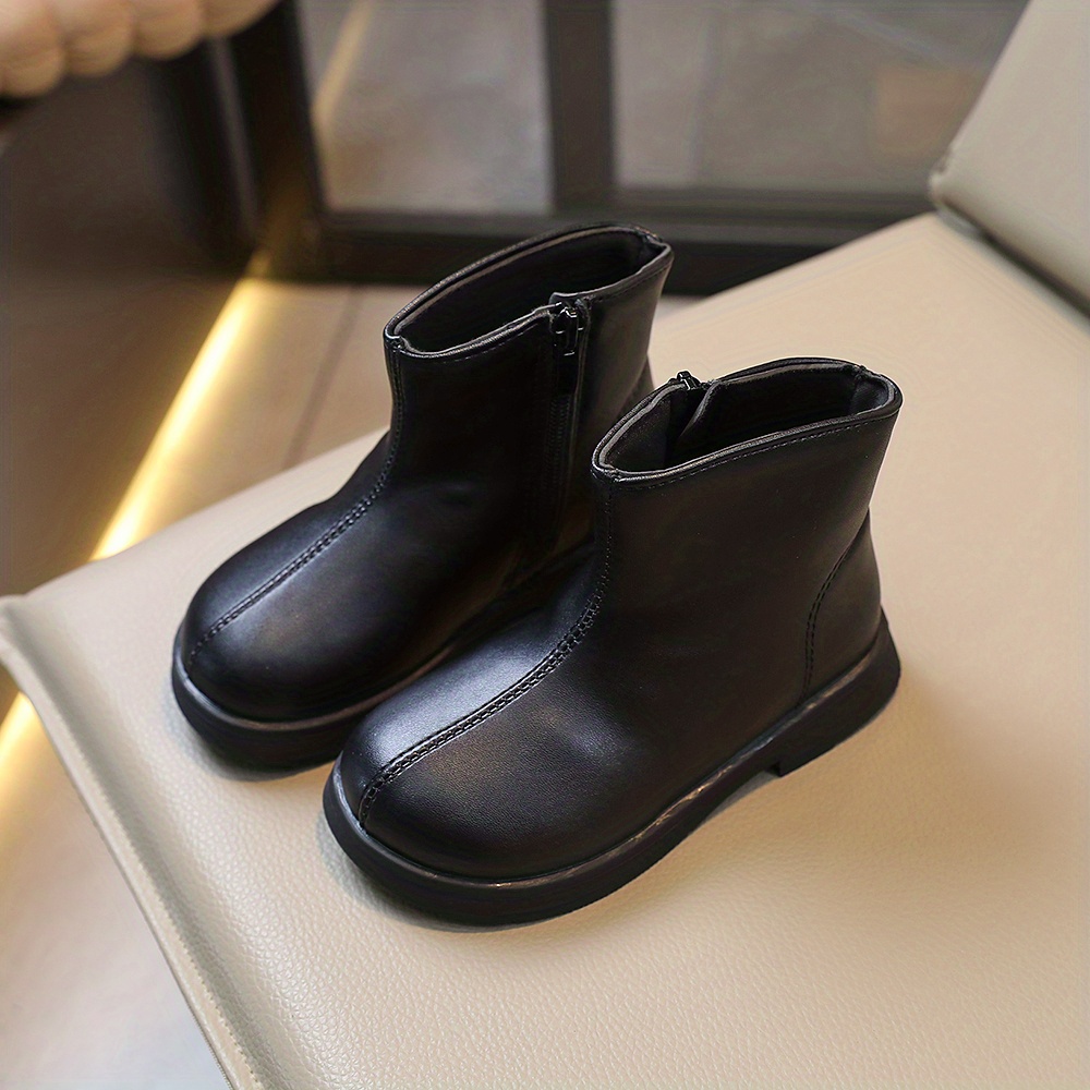 trendy solid color ankle high kids comfortable non slip boots with zipper for indoor details 6