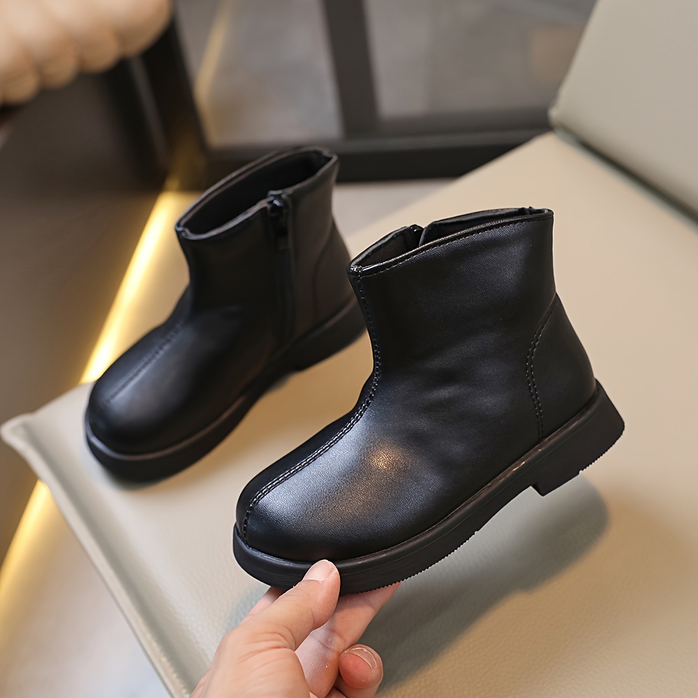 trendy solid color ankle high kids comfortable non slip boots with zipper for indoor details 7