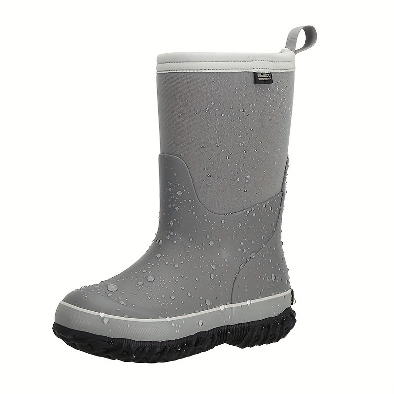 a pair of gray big boy high male rain boots fashion wear wear waterproof non slip warm suitable for sports wear boys and girls can wear details 0